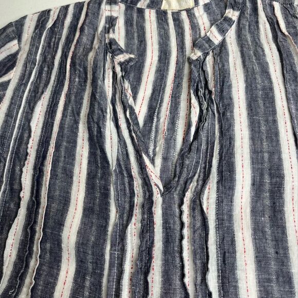 CP Shades Regina 100% Linen Pintuck Tunic Dress Chambray Stripe Women Medium - Picture 14 of 16